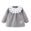Black Grid Baby Eating Smock - Long Sleeve Inner Waterproof Baby Bibs Girls Painting Smock Apron