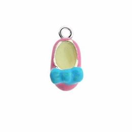 Bow Girl Baby Shoes - Sterling Silver Enamel Pink and Light Blue