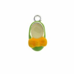 Girl Baby Sterling Enamel Shoes - Light Green, Silver Shoes and Yellow Bow