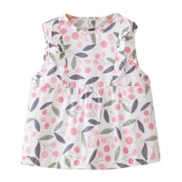 White Pink Cherry Baby Smock - Inner Waterproof Apron Eating Smock Girl's Princess Smock Sleeveless Bib