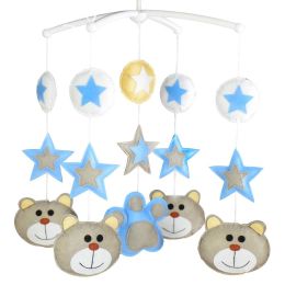 Handmade Room Crib Decor - Cute Grey Bears Stars Baby Crib Mobile Non-Woven Musical Mobile Crib Toy Nursery