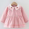 Pink Grid Baby Smock - Infant Eating Inner Waterproof Bib Girls Long Sleeve Painting Smock Apron