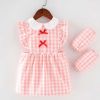 Pink Grid Baby Smock - Girls Inner Waterproof Apron Bibs Kids Apron Princess Eating Painting Apron
