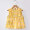 Yellow Grid Baby Apron - Inner Waterproof Apron Eating Smock Girl's Princess Smock Sleeveless Bib
