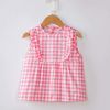 Pink Grid Baby Apron - Inner Waterproof Apron Eating Smock Girl's Princess Smock Sleeveless Bib