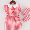 Red Grid Baby Smock - Girls Inner Waterproof Apron Bibs Kids Apron Princess Eating Painting Apron