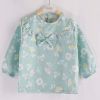 Green Flower Baby Eating Smock - Inner Waterproof Kids Bibs Long Sleeve Princess Apron