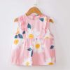 Pink White Flower Baby Smock - Inner Waterproof Apron Eating Smock Girl's Princess Smock Sleeveless Bib