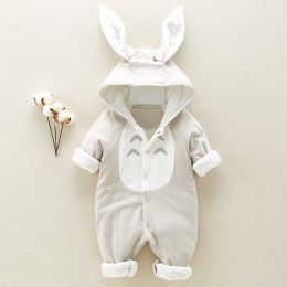 Cotton Padded Cotton Baby Romper - thickened chinchilla hooded climbing clothes (Option: Gray-66cm)