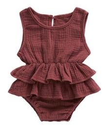 Baby Striped Sleeveless Girl Pettiskirt - 100% Cotton Clothing (Option: Brick red-100cm)