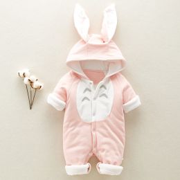 Cotton Padded Cotton Baby Romper - thickened chinchilla hooded climbing clothes (Option: Pink-66cm)